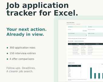Job Application Tracker for Excel | Follow-Up Dashboard, Interview Tracker and Offer Comparison