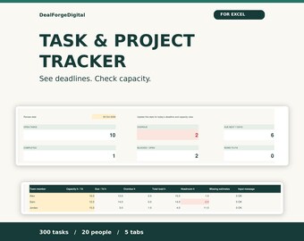 Project Management Spreadsheet for Excel | Task Tracker, Timeline and Team Capacity