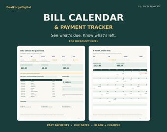 Bill Tracker Spreadsheet for Excel | Monthly Bill Calendar and Payment Log