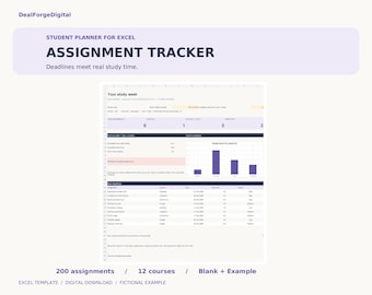Assignment Tracker for Excel | Student Planner with Deadlines and Study Workload