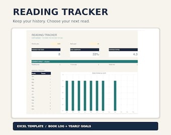 Digital Reading Journal for Excel | Reading Tracker, TBR List and Yearly Goals