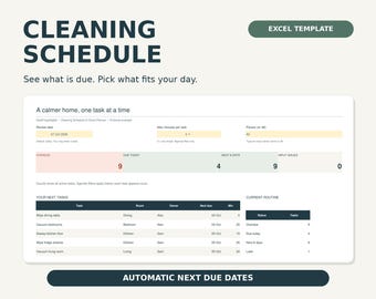Cleaning Schedule Spreadsheet for Excel | Cleaning Planner with Automatic Due Dates