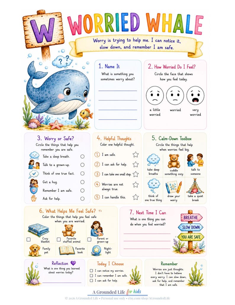 Anxiety Worksheet for Kids, Worry, Calming Strategies & Coping Skills ...