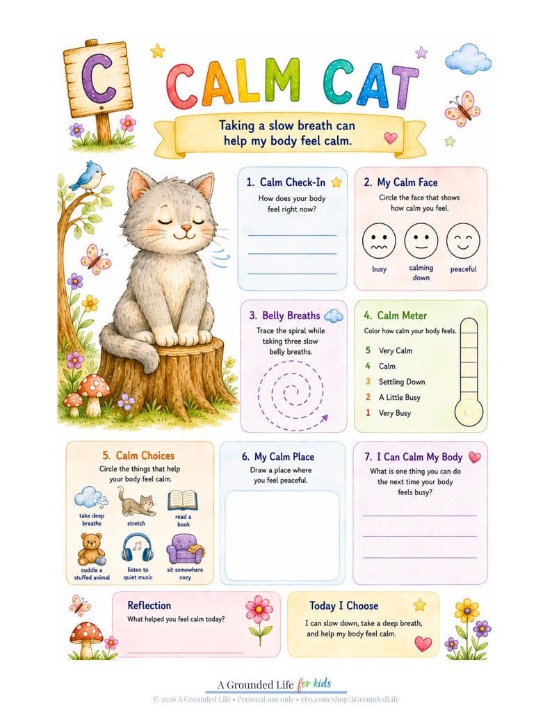 Emotional Regulation Worksheet for Kids, Calming Strategies & Coping ...