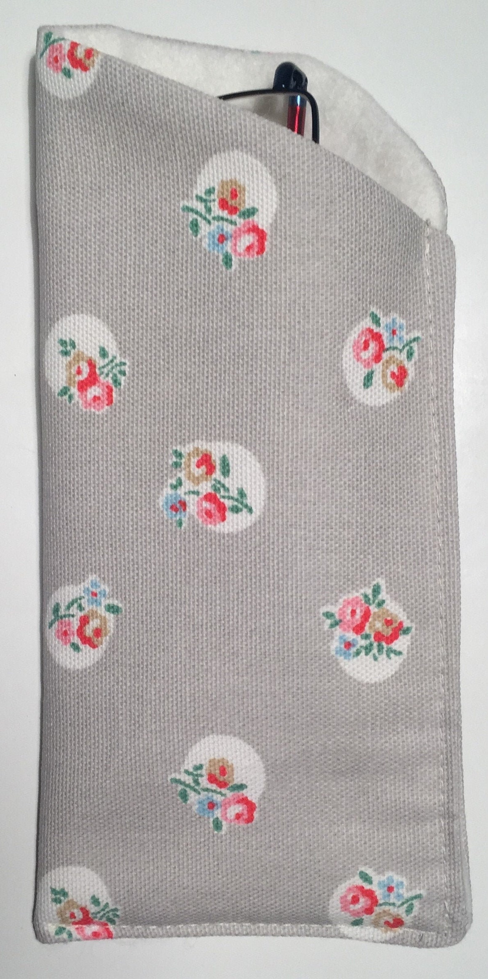 Glasses Case Made With Cath Kidston Dots and Flowers Beige Etsy UK