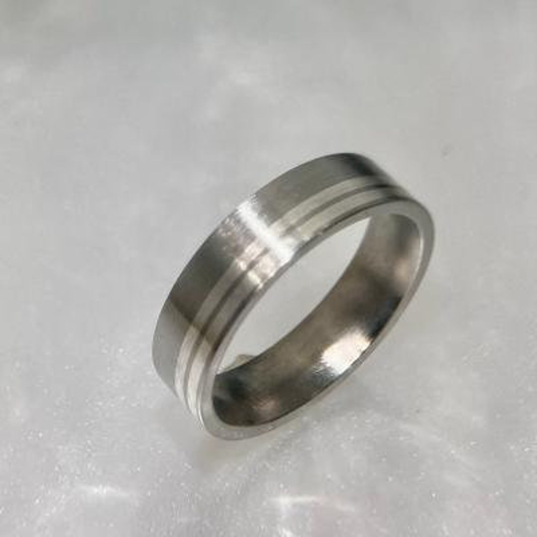 TITANIUM SILVER INLAY Ring - Etsy