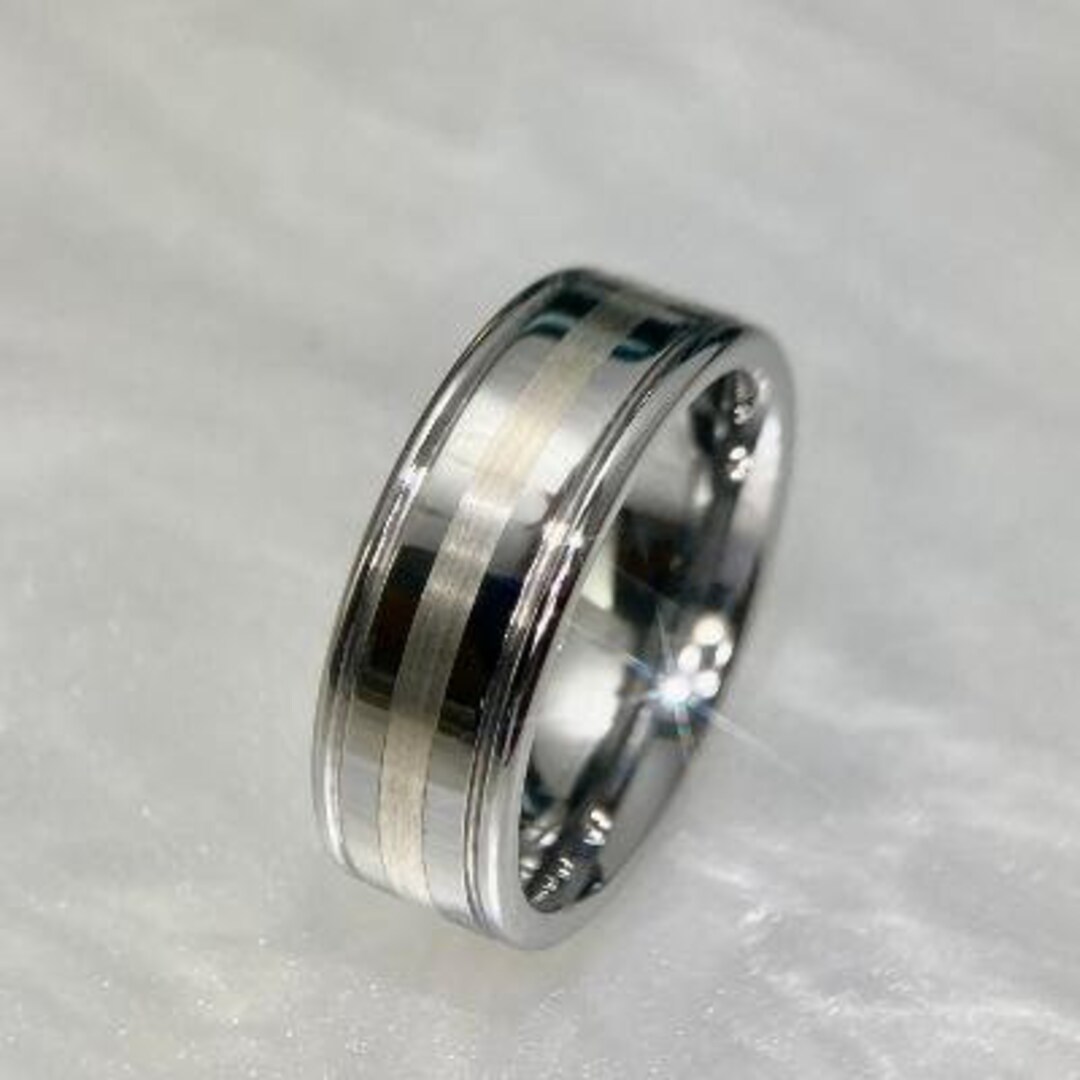 TUNGSTEN SILVER INLAY Ring - Etsy