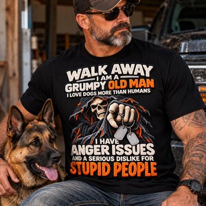 Grumpy Old Man T-Shirt for Men Funny Dog Lover Skull Graphic Tee Sarcastic Humor Gift for Dad Grandpa Husband