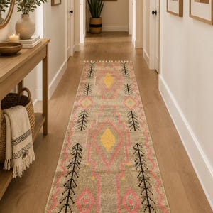 Türkischer Läufer, mehrfarbiger Flurteppich im Ethno-Stil, handgefertigter Wollläufer nach Maß, langer, geometrischer Boho-Läufer