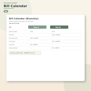 Kalkylblad med fakturakalender varannan vecka — Koppla räkningar till lönecheck Betala A Betala B Google Sheets Fakturaplanerare