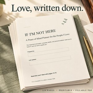 If I'm Not Here: The Peace of Mind Planner, Printable Emergency Binder, 124 Pages