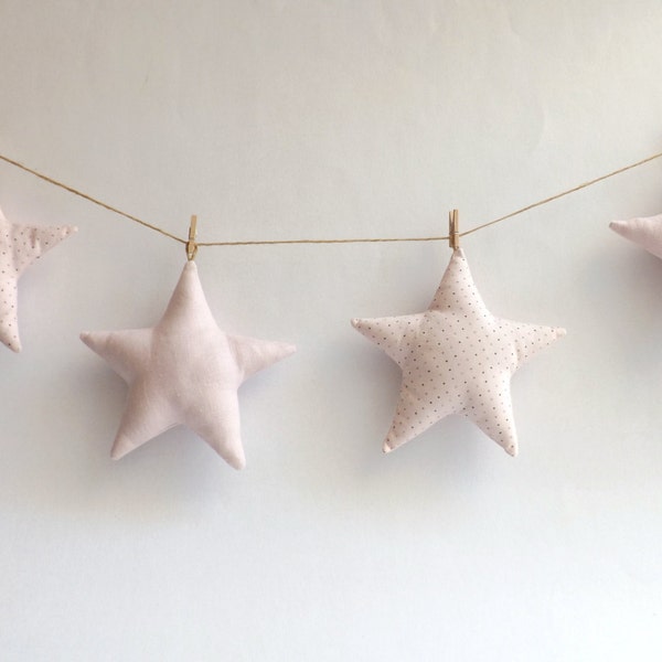Baby Girl Nursery Decor, Fabric Star Garland for Baby Room Decoration, New Born Photo Prop, Baby Girl Bunting, Kids Room Decor, Blush Pink