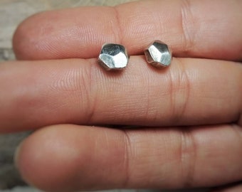 Irregular small silver earrings, organic glossy earrings