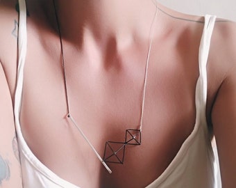 Pyramid minimalist silver necklace, long necklace , Christmas gift jewelry