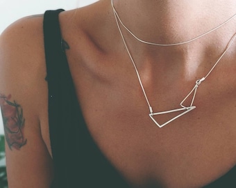 Double snake chain necklace with double triangle, charm necklace, best seller multi standing chain necklace, triangles summer necklace