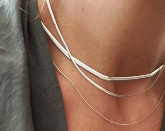 Sterling silver flat snake chain, herringbone silver chain layering, glossy chains