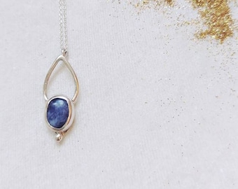 Silver sodalite vintage necklace, christmas gift for mom necklace, charm teardrop necklace with silver chain,  gift for mothers day