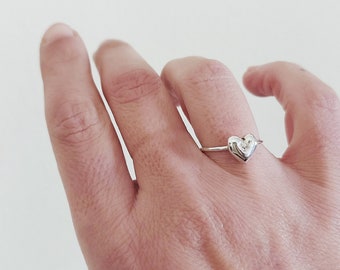 Love heart ring, sterling silver 925 band stacking ring