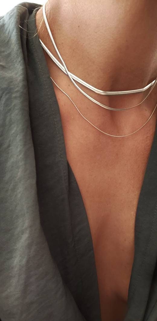 韓国発 [TATIANA] (SILVER925) Flat bold Snake Chain Necklace FLAT SNAKE CHAIN NECKLACE