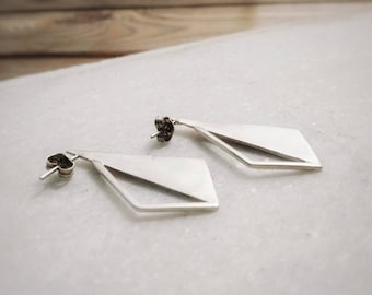 Geometric modern silver earrings , minimal earrings, sterling silver shape earrings, drop earrings, everyday earrings ,unique earrings