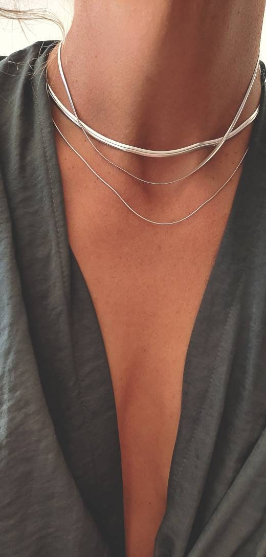 Sterling Silver Flat Snake Chain, Herringbone Silver Chain