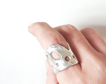 Solid sterling silver ring, Chunky ring, Irregular bold silver ring, Organic wide ring, Modern bold ring, Raw ring