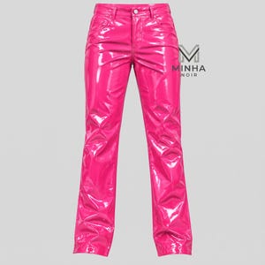 Pink PVC Pants, Glossy Vinyl Pants, Smart Fit Pants, Shiny Festival Pants, Alternative Fashion Trousers, Clubwear Statement Pants