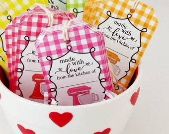 made with love baking tags bakers supplies mixer gingham rainbow gift tags - set of 12