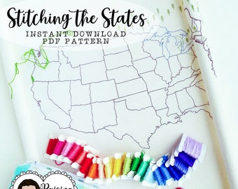 stitching the states - us map embroidery or cross stitch pattern (includes Alaska & Hawaii)