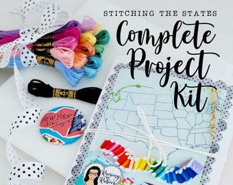 complete project kit - stitching the states - large US map embroidery or cross stitch kit