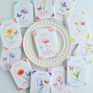 Cartes d'anniversaire - Cartes fleuries du mois de naissance - LOT DE DOUZE