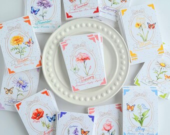 birthday cards - birth month flower cards - SET OF TWELVE