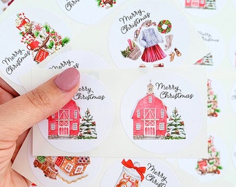 simple christmas - 2 inch circle stickers - 20 COUNT