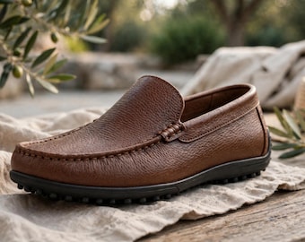Men's Brown Driving Loafers | Leather Handmade Slip On Dress Shoes for Men Selborne