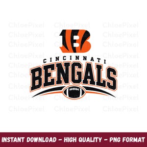 Puede incluir: Un logotipo gráfico que presenta una letra B grande de color naranja y negro con rayas de tigre, el texto CINCINNATI BENGALS en letras negras en negrita con contornos naranjas y un pequeño icono de balón de fútbol americano.