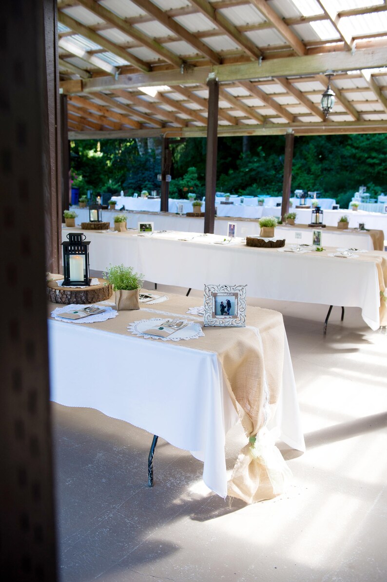 Table runner made from burlap and ivory lace image 6