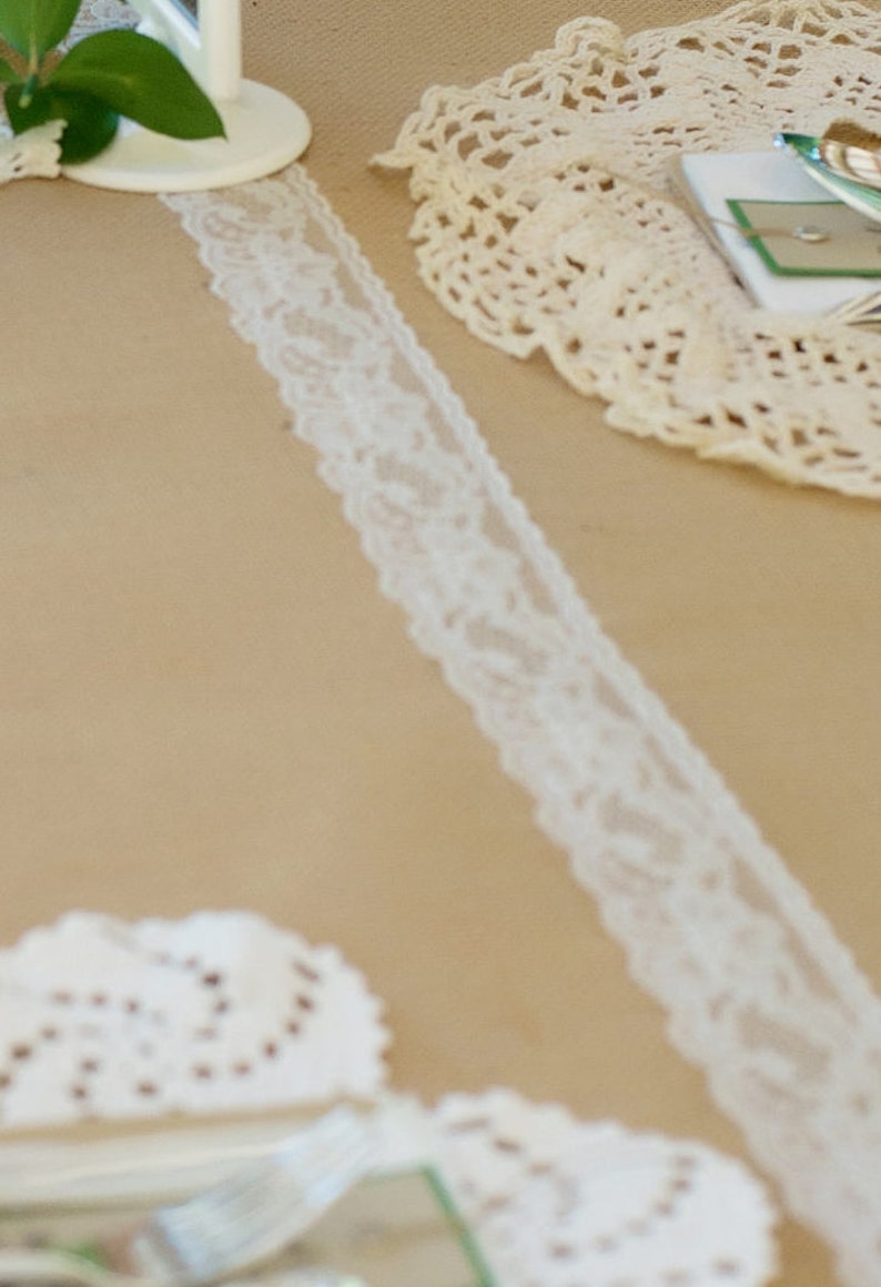 Table runner made from burlap and ivory lace image 3