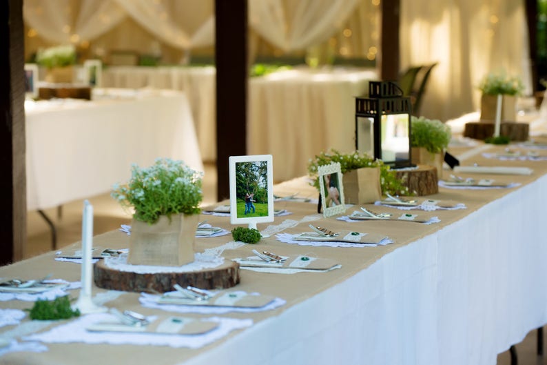 Table runner made from burlap and ivory lace image 2