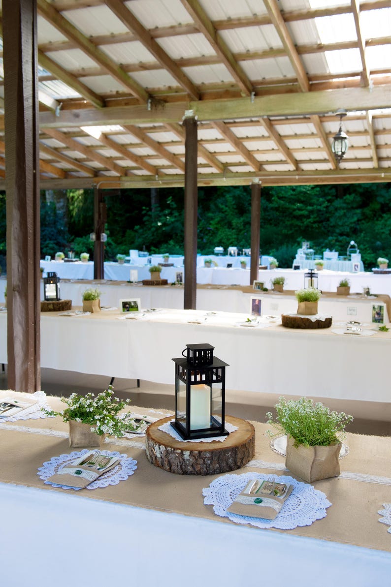 Table runner made from burlap and ivory lace image 7