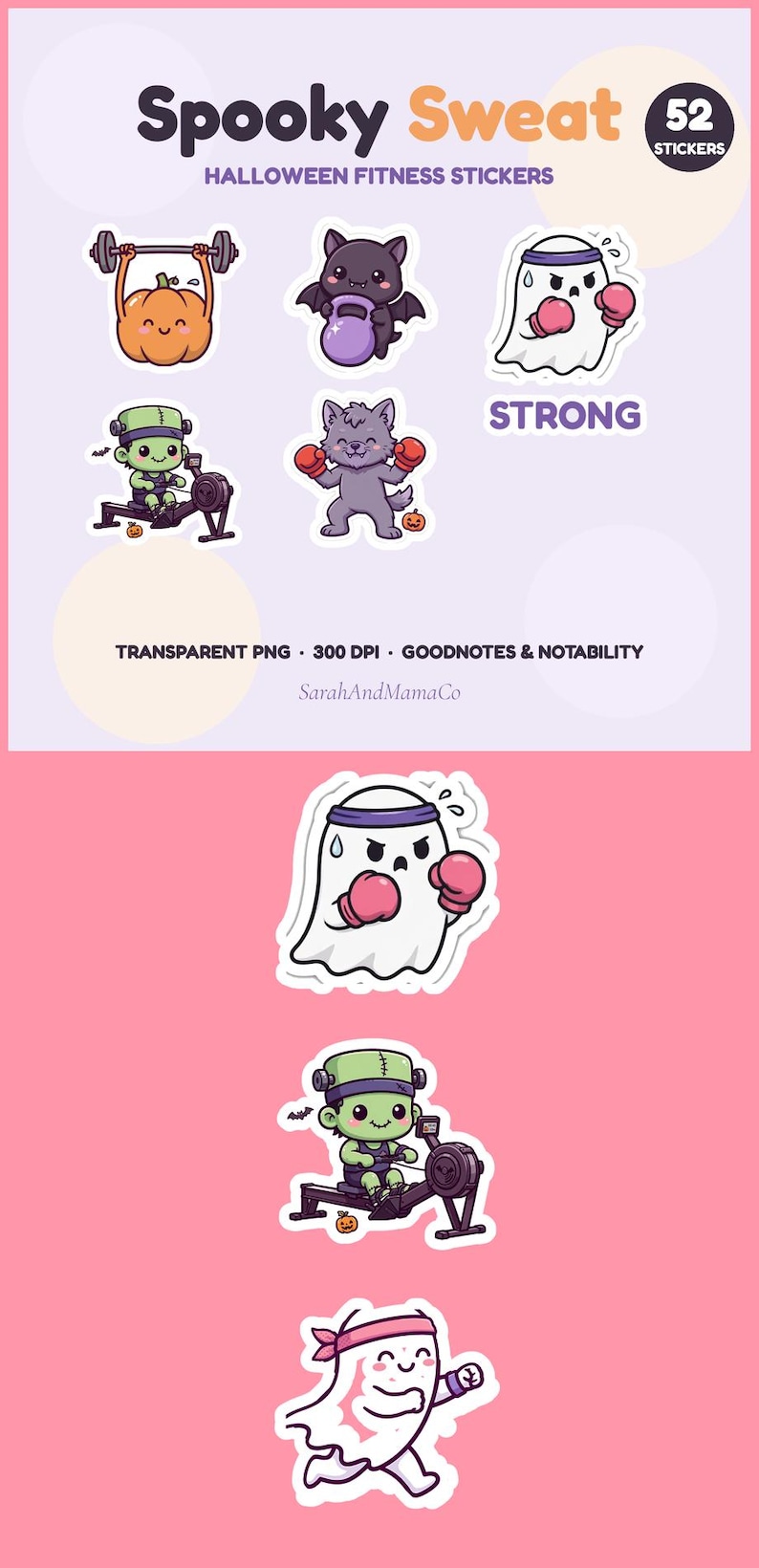 Halloween Fitness Stickers, Spooky Sweat Digital Sticker Pack ...