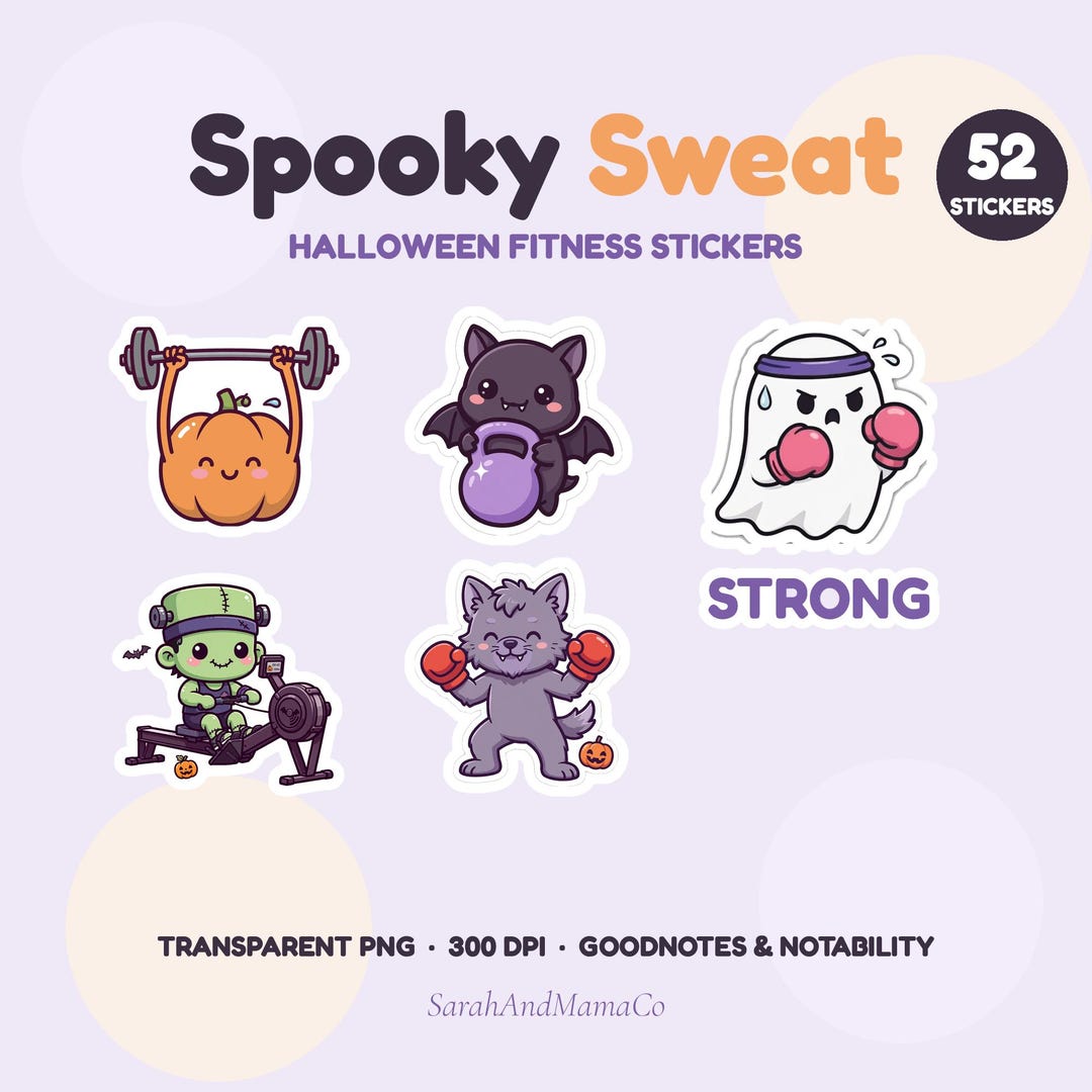 Halloween Fitness Stickers, Spooky Sweat Digital Sticker Pack ...