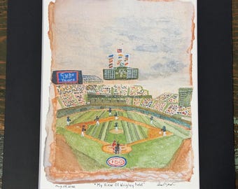 Hand Signed Watercolor Print “My View Of Wrigley Field” Cubs Stadium 8x10 150 Anniversary