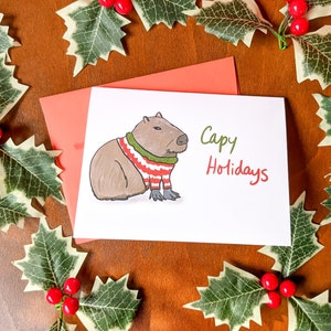 Divertente biglietto di auguri Capybara, giochi di parole di biglietti di Natale, umorismo biglietto di auguri, per amante degli animali, biglietto di buone feste per amico, regali capibara