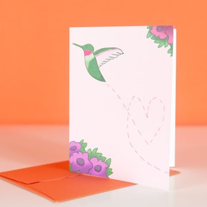 Tarjeta de colibrí, feliz día de la madre, tarjeta de compromiso, tarjeta de aniversario de pareja de recién casados, regalo de jardinero, tarjetas de pájaros, tarjeta de boda elegante