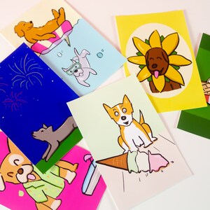 Set di cartoline, pacchetto di cartoline divertenti, cartoline estive di animali unici, modalità vacanza, invito per feste in piscina, illustrazione divertente della stampa del cane
