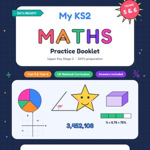 KS2 Maths Practice Booklet, Year 5 & 6 SATs Prep, UK Curriculum Worksheets (Digital Download)
