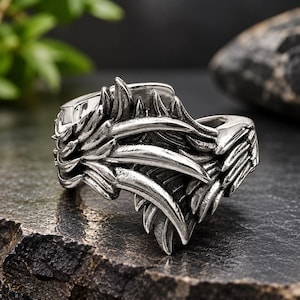 Phoenix Wing Claw Adjustable Ring, Gothic Punk Geometric Unisex Statement Jewelry