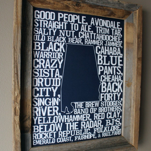 Beers of Alabama Word Map (Dark Blue) - Unframed
