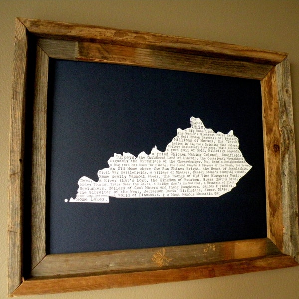 Kentucky In A Nutshell Word Art Map Print (Dark Blue) - Unframed