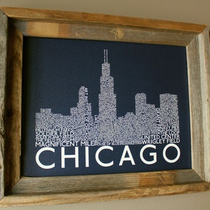 Chicago Skyline Word Art Print (Dark Blue) - Unframed